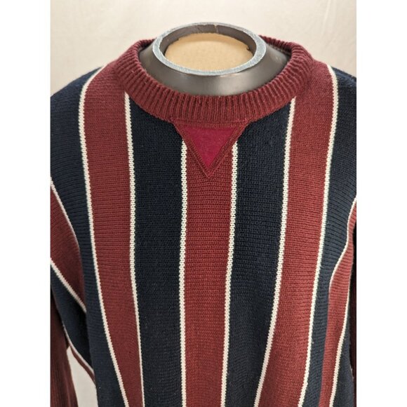 Vintage Gitano Burgundy Black Stripe Crew Neck Men Sweater Long Sleeve Size 3XL - Picture 2 of 9